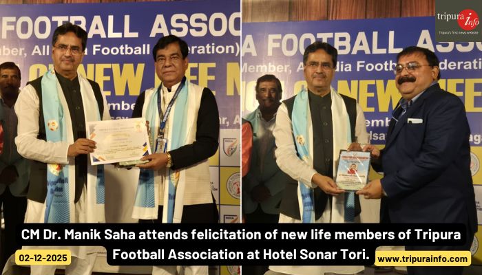 CM Dr. Manik Saha attends felicitation of new life members of Tripura Football Association at Hotel Sonar Tori.