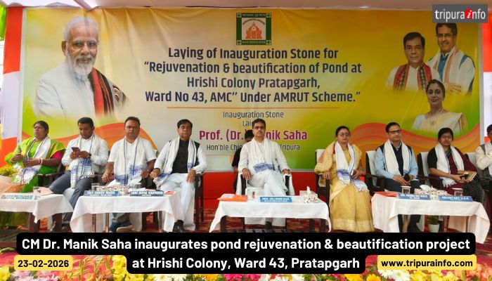 CM Dr. Manik Saha inaugurates pond rejuvenation & beautification project at Hrishi Colony, Ward 43, Pratapgarh.
