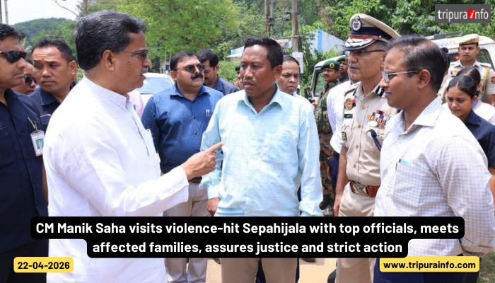 CM Manik Saha visits violence-hit Sepahijala with top officials, meets affected families, assures justice and strict action.