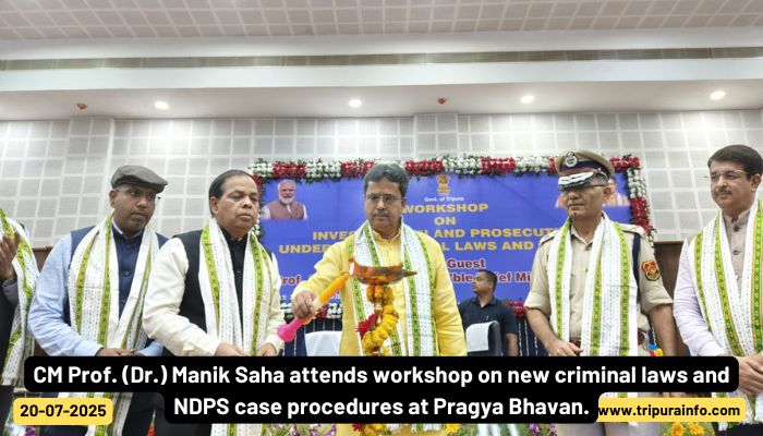 CM Prof. (Dr.) Manik Saha attends workshop on new criminal laws and NDPS case procedures at Pragya Bhavan.
