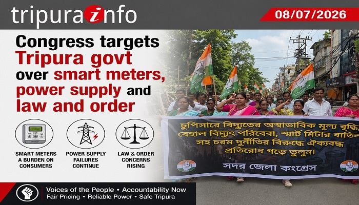 Congress targets Tripura govt over smart meters, power supply and law and order