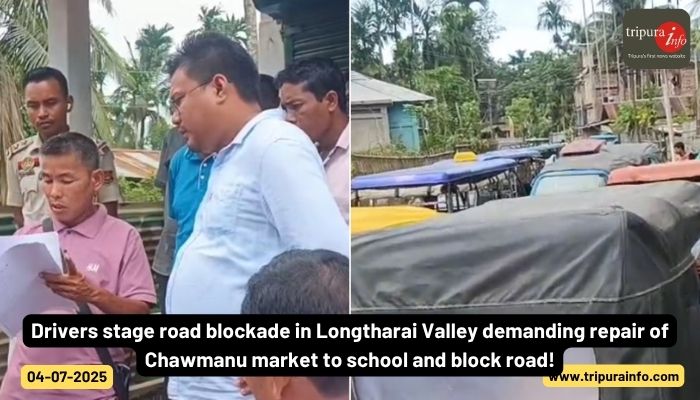Drivers stage road blockade in Longtharai Valley demanding repair of Chawmanu market to school and block road!