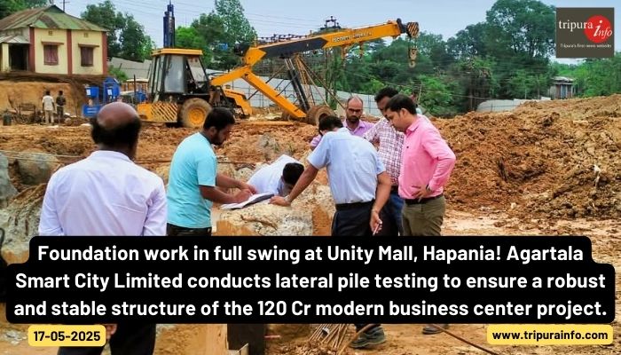 Foundation work in full swing at Unity Mall, Hapania! Agartala Smart City Limited conducts lateral pile testing to ensure a robust and stable structure of the 120 Cr modern business center project.