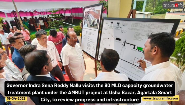 Governor Indra Sena Reddy Nallu visits the 80 MLD capacity groundwater treatment plant under the AMRUT project at Usha Bazar, Agartala Smart City, to review progress and infrastructure.