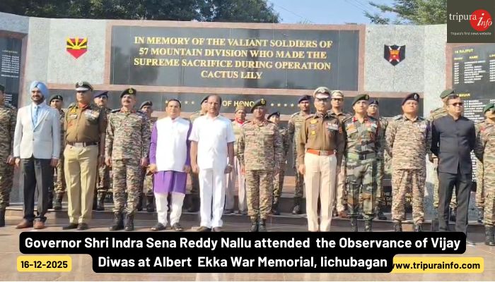 Governor Shri Indra Sena Reddy Nallu attended  the Observance of Vijay Diwas at Albert  Ekka War Memorial, lichubagan