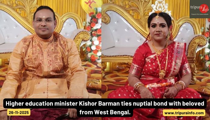 Higher education minister Kishor Barman ties nuptial bond with beloved from West Bengal.