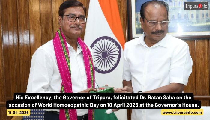 His Excellency, the Governor of Tripura, felicitated Dr. Ratan Saha on the occasion of World Homoeopathic Day on 10 April 2026 at the Governor’s House.