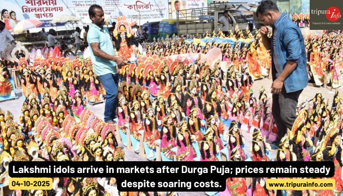 Lakshmi idols arrive in markets after Durga Puja; prices remain steady despite soaring costs.