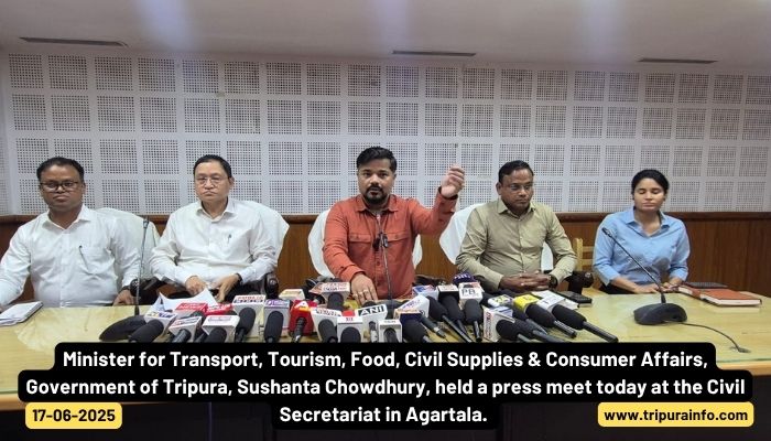 Minister for Transport, Tourism, Food, Civil Supplies & Consumer Affairs, Government of Tripura, Sushanta Chowdhury, held a press meet today at the Civil Secretariat in Agartala.