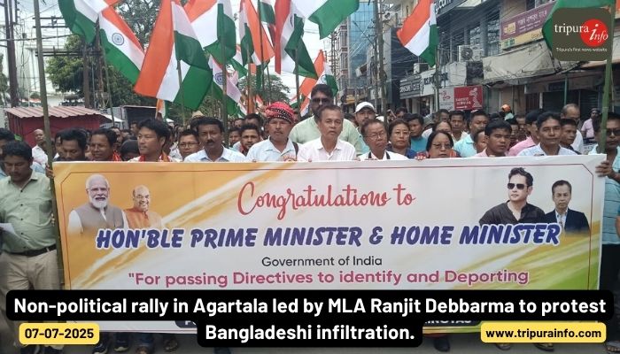 Non-political rally in Agartala led by MLA Ranjit Debbarma to protest Bangladeshi infiltration.