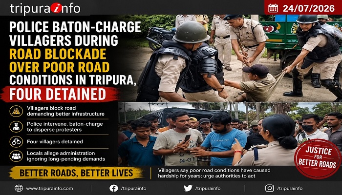 Police Baton-Charge Villagers During Road Blockade Over Poor Road Conditions in Tripura, Four Detained