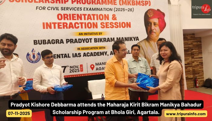 Pradyot Kishore Debbarma attends the Maharaja Kirit Bikram Manikya Bahadur Scholarship Program at Bhola Giri, Agartala.