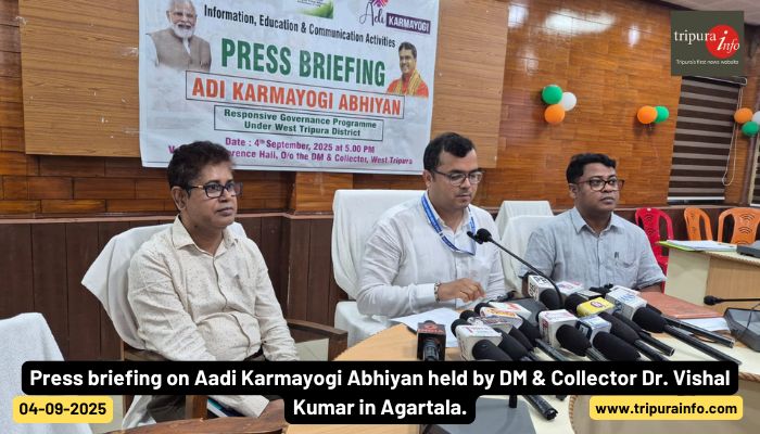 Press briefing on Aadi Karmayogi Abhiyan held by DM & Collector Dr. Vishal Kumar in Agartala.
