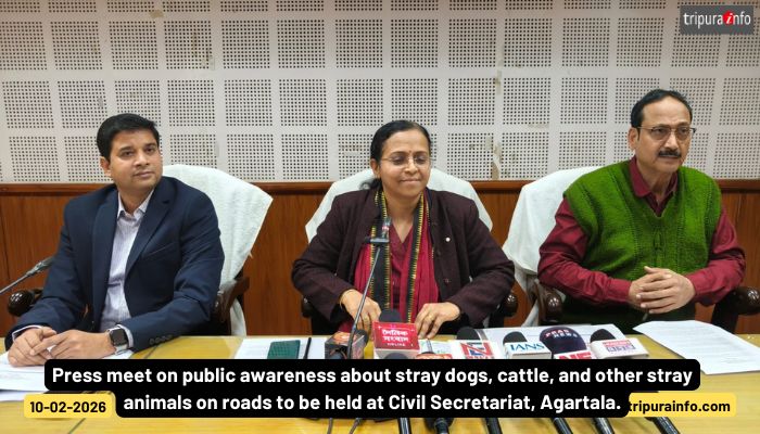 Press meet on public awareness about stray dogs, cattle, and other stray animals on roads to be held at Civil Secretariat, Agartala.