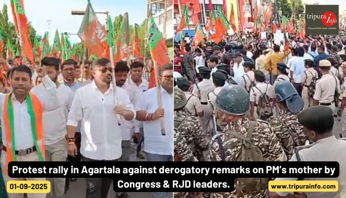 Protest rally in Agartala against derogatory remarks on PM’s mother by Congress & RJD leaders.