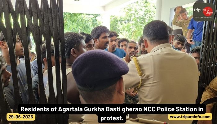 Residents of Agartala Gurkha Basti gherao NCC Police Station in protest.