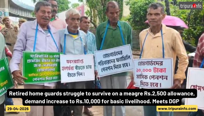 Retired home guards struggle to survive on a meagre Rs.2,500 allowance, demand increase to Rs.10,000 for basic livelihood. Meets DGP.