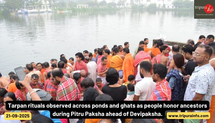 Tarpan rituals observed across ponds and ghats as people honor ancestors during Pitru Paksha ahead of Devipaksha.