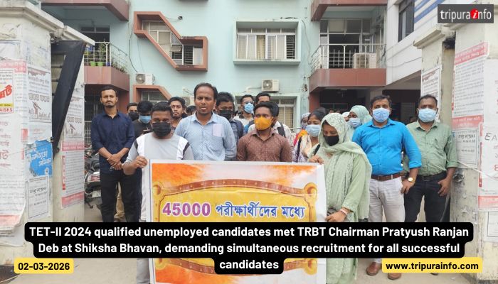 TET-II 2024 qualified unemployed candidates met TRBT Chairman Pratyush Ranjan Deb at Shiksha Bhavan, demanding simultaneous recruitment for all successful candidates.