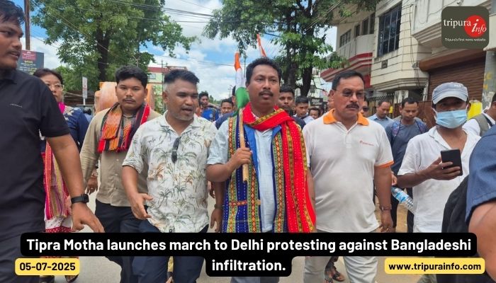 Tipra Motha launches march to Delhi protesting against Bangladeshi infiltration.