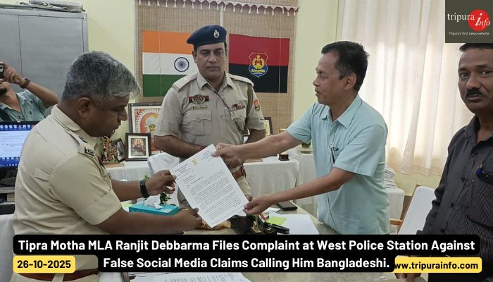 Tipra Motha MLA Ranjit Debbarma Files Complaint at West Police Station Against False Social Media Claims Calling Him Bangladeshi.