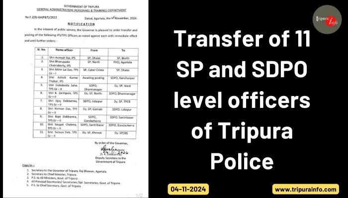 Transfer of 11  SP and SDPO  level officers of Tripura Police