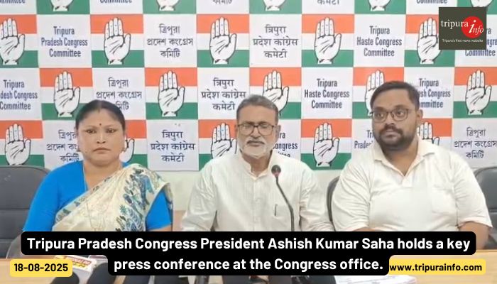 Tripura Pradesh Congress President Ashish Kumar Saha holds a key press conference at the Congress office.