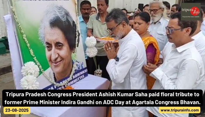 Tripura Pradesh Congress President Ashish Kumar Saha paid floral tribute to former Prime Minister Indira Gandhi on ADC Day at Agartala Congress Bhavan.