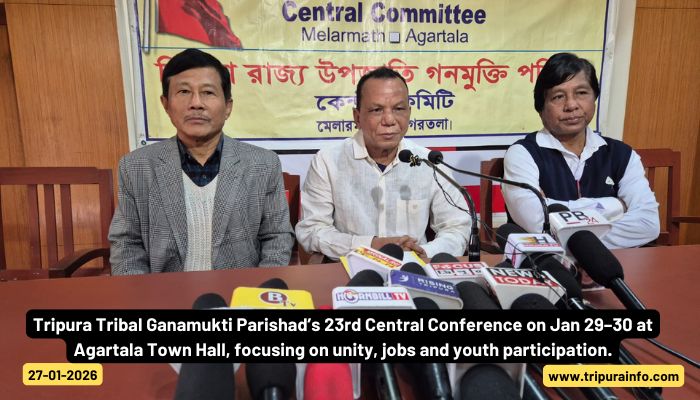 Tripura Tribal Ganamukti Parishad’s 23rd Central Conference on Jan 29–30 at Agartala Town Hall, focusing on unity, jobs and youth participation.