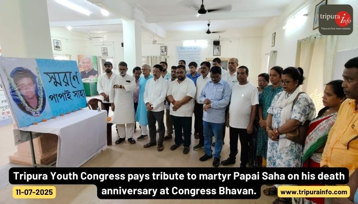 Tripura Youth Congress pays tribute to martyr Papai Saha on his death anniversary at Congress Bhavan.