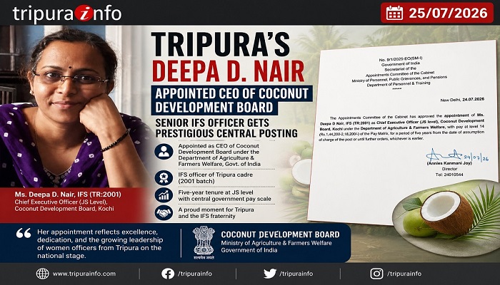 Tripura’s Deepa D. Nair Appointed CEO of Coconut Development Board, Senior IFS Officer Gets Prestigious Central Posting