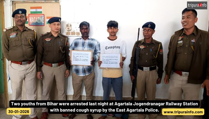 Two youths from Bihar were arrested last night at Agartala Jogendranagar Railway Station with banned cough syrup by the East Police.
