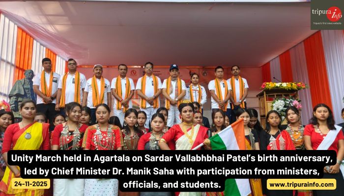 Unity March held in Agartala on Sardar Vallabhbhai Patel’s birth anniversary, led by Chief Minister Dr. Manik Saha with participation from ministers, officials, and students.