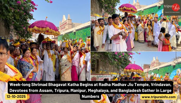 Week-long Shrimad Bhagavat Katha Begins at Radha Madhav Jiu Temple, Vrindavan, Devotees from Assam, Tripura, Manipur, Meghalaya, and Bangladesh Gather in Large Numbers