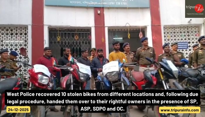 West Police recovered 10 stolen bikes from different locations and, following due legal procedure, handed them over to their rightful owners in the presence of SP, ASP, SDPO and OC.
