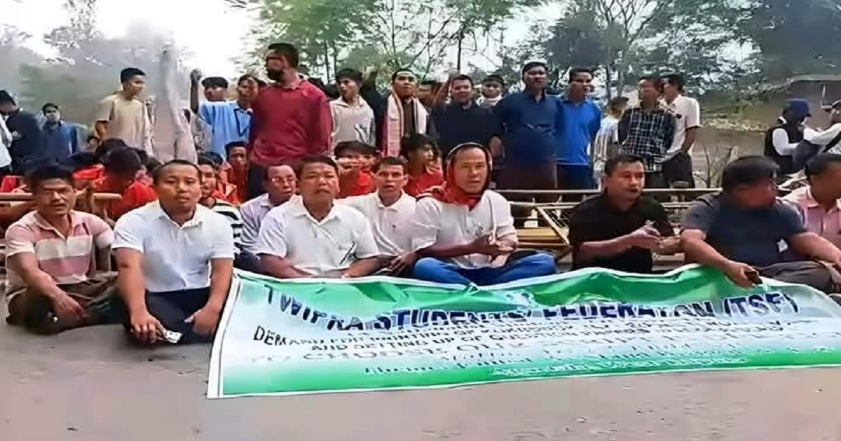 Tipra Motha and TSF Continues National Highway Blockade in Baramura , Bishramganj